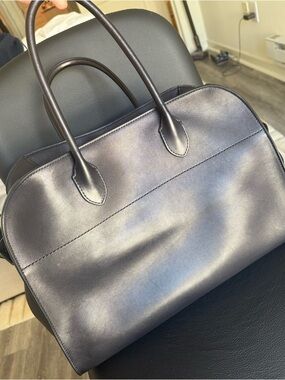 The Row Soft Margaux 15 Bag in black leather